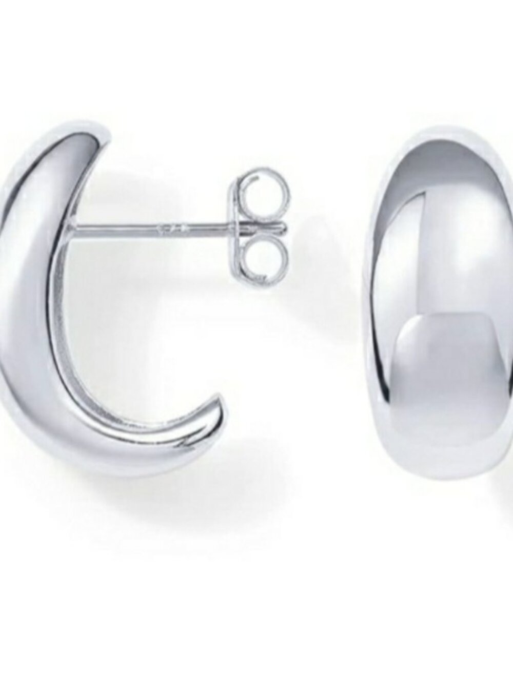 14K White Gold Plated 925 Sterling Silver Post Gold Dome Huggie Hoop Earrings